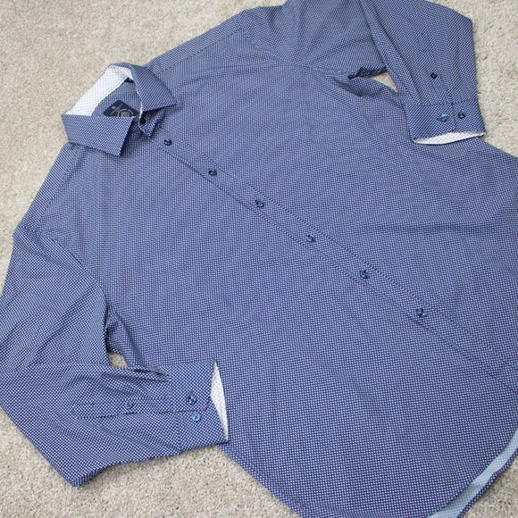 Construct Shirt Mens 17, 32/33 Blue Geometric Slim Fit 4 Way Stretch Flip Cuff - Picture 7 of 13